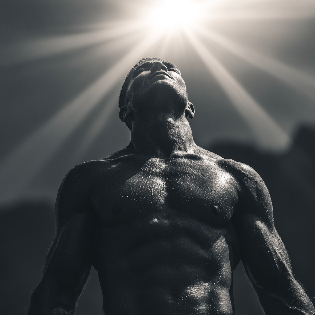 Successful determined man achieving his goals through inner strength and dedication